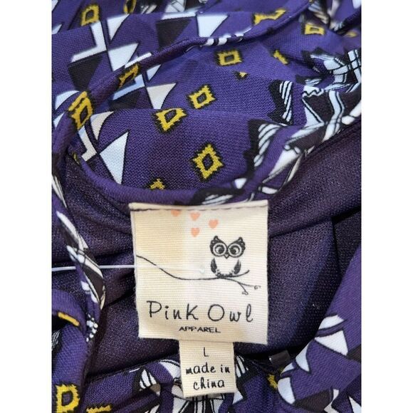 Pink Owl Diamond Print Dress Dress Women’s Large Purple Gold Multi Strap Lined - Picture 7 of 7